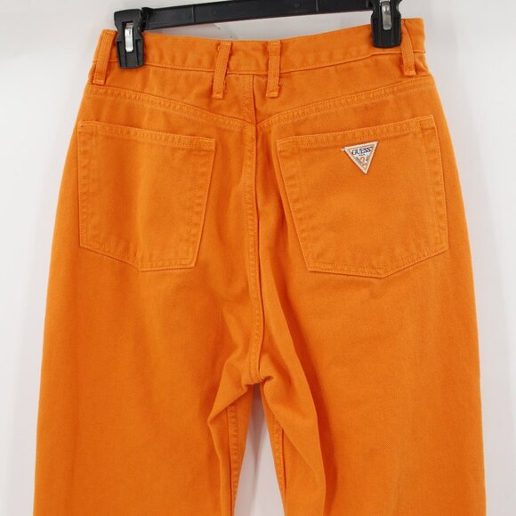 Vintage Guess Jeans womens 27x30 Tapered High Rise orange 90s question mark logo - Picture 1 of 14